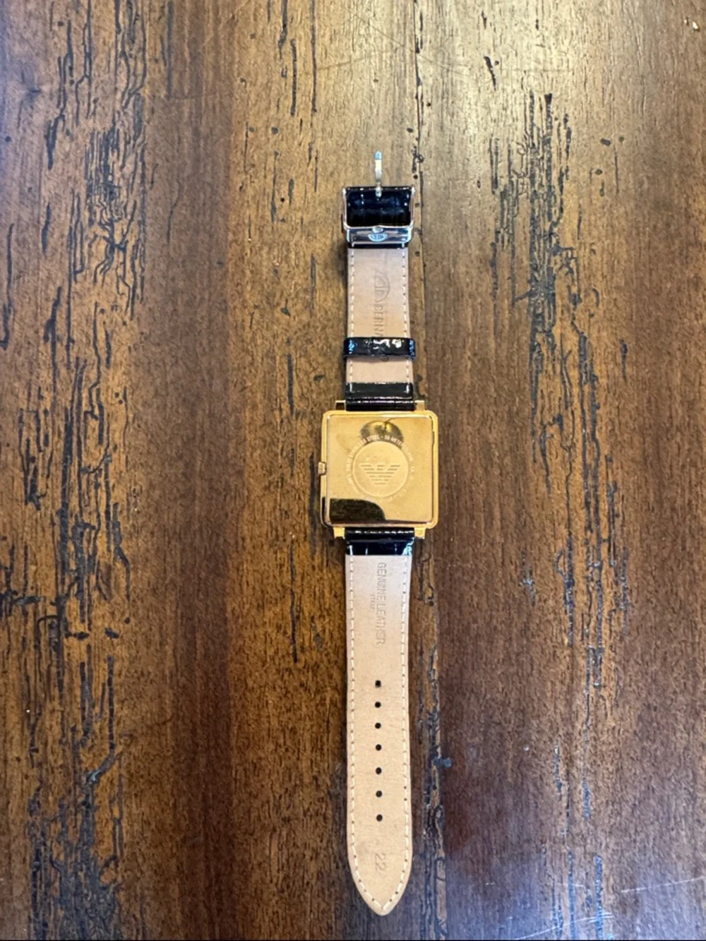 Emporio Armani Square Gold White Dial Watch Bernard Italy Black Leather Strap
